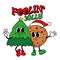 Feelin\\\' jolly - Happy winter illustration with Christmas tree and snowman.