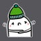 Feeling cold hand drawn sticker illustration with cute marshmallow in green hat