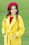 Feeling cozy and comfortable. Girl fashionable model wear yellow wool coat. Child in warm clothes. Fancy coat. Classic