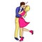 Feeling of love. The guy with the girl passionately kisses. Object on a white background raster of pop art. Comic style