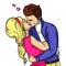 Feeling of love. The guy with the girl passionately kisses. Object on a white background vector of pop art. Comic style