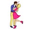 Feeling of love. The guy with the girl passionately kisses. Object on a white background vector of pop art. Comic style