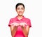Feeling portrait Young smart beautiful asian woman wore pink t shirt,Surprised, Excellent, Shocked,  on white background