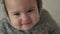 Feelings, emotions, childhood, motherhood concepts - Beautiful funny smiling kid baby aged 8 months look at camera