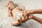 Feet of baby close up. Childish legs. Things to know about newborns. concept cleaning wipe, pure, clean. Infant nappy change and