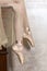 Feet of the ballerina in pointes close up