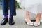 Feet of bride and groom