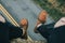 Feet dangling off Bridge in Blue Ridge Mountains