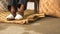 Feet of an elderly, indigenous weaver