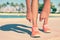 Feet Of Fit Woman Tying Sports Shoe Lace