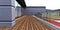 Feet-friendly ecologicaly clean terrace board as a flooring of the stunning balcony of the contemporary private cottage. 3d