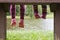 Feet hanging from a bench