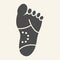 Feet pain solid icon. Gout glyph style pictogram on white background. Seek heel with ulcers for mobile concept and web