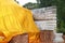 Feet Part and the Yellow Robe of the Reclining Buddha Image Measuring 50 Meters Long at Wat Khun Inthapramun Temple, Thailand
