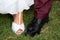 Feet shoes footwear of the groom and the bride closeup wedding