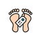 Feet with tag, morgue, dead body flat color line icon.