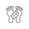 Feet with tag, morgue, dead body line icon.