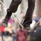 The feet of a tightrope walker