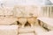 Feet of a woman, fragment of a huge statue of the mother goddess in Tarxien temple in Malta