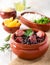 Feijoada bean stew - Brazilian Traditional Food Dry Beef, Cabbage, Orange, Rice, Beans