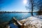 Feldmochinger See in winter, blue sky, sunshine