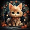 Felidae cat with bow tie sits by pumpkin wreath in feline art