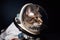 feline astronaut with helmet and oxygen mask, exploring the depths of space