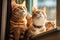 Feline Fascination: Three Cats Captivated by the World Outside