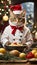 Feline Feast Master: Cat Chef Creates a Christmas Dinner Extravaganza in Kitchen