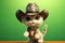 Feline on the Frontier: 3D-Generated Cat Rides into Cowboy Glory on Green Gradient Background