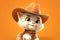Feline on the Frontier: 3D-Generated Cat Rides into Cowboy Glory on Orange Background