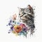 Feline Garden Colorful Cat with a Watercolor Floral Pattern - Generative AI
