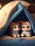 Feline Haven - Cute Kittens Cuddled in a Cozy Blanket Fort - Crafted with AI Mastery