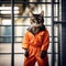 Feline Penitentiary Chic: A High Detail, High-Resolution Rendering of a Havana Brown Cat Sporting an Inmate Orange Jumpsuit Outfit