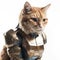 Feline Superhero: Cat in Iron Man Mark XLVI Armor on White Background. Perfect for Invitations and Posters.