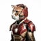 Feline Superhero Cat Wearing Iron Man Mark XLVI Armor on White Background