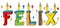 Felix male first name bitten colorful 3d lettering birthday cake with candles and balloons