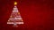 Feliz Navidad - Merry Christmas in Spanish language. Word cloud forming a Christmas tree with a bright star on the tip on a red