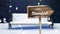 Feliz Navidad written on wooden sign board and snow falling