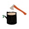 Felled Tree or Stump and Ax, Deforestation, Cutting Down of Trees, Ecological Problem Vector Illustration