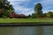 Fellows` Garden at Clare College, Cambridge viewed from River