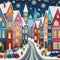 felt art patchwork, European colorful houses along winter snowy street, minimalist style flat art design landscape, Generative AI