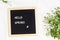 Felt letter board with hello spring message. Springtime welcome concept