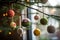 felted ornaments hanging from the tree and creating a warm atmosphere