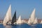 Felucca boats sailing Nile in Egypt. Africa