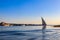 Felucca boats sailing on the Nile river in Luxor, Egypt. Traditional Egyptian sailing boats