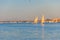 Felucca boats sailing on the Nile river in Luxor, Egypt. Traditional Egyptian sailing boats