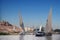 Felucca and motor boats  on Nile river, Egypt