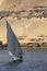 Felucca river boat on the Nile, with the Sahara behind in Aswa