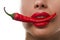 Femail mouth with red hot chilli pepper